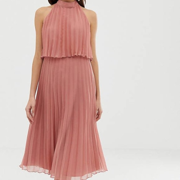 ASOS halter tie neck midi dress in pleat - Picture 1 of 6